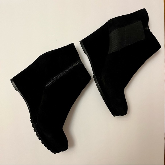 VANELI WOMEN WEDGE HEEL BOOTIES BOOTS SUEDE BLACK ANKLE ZIP SIDE SIZE 10 - Picture 4 of 7